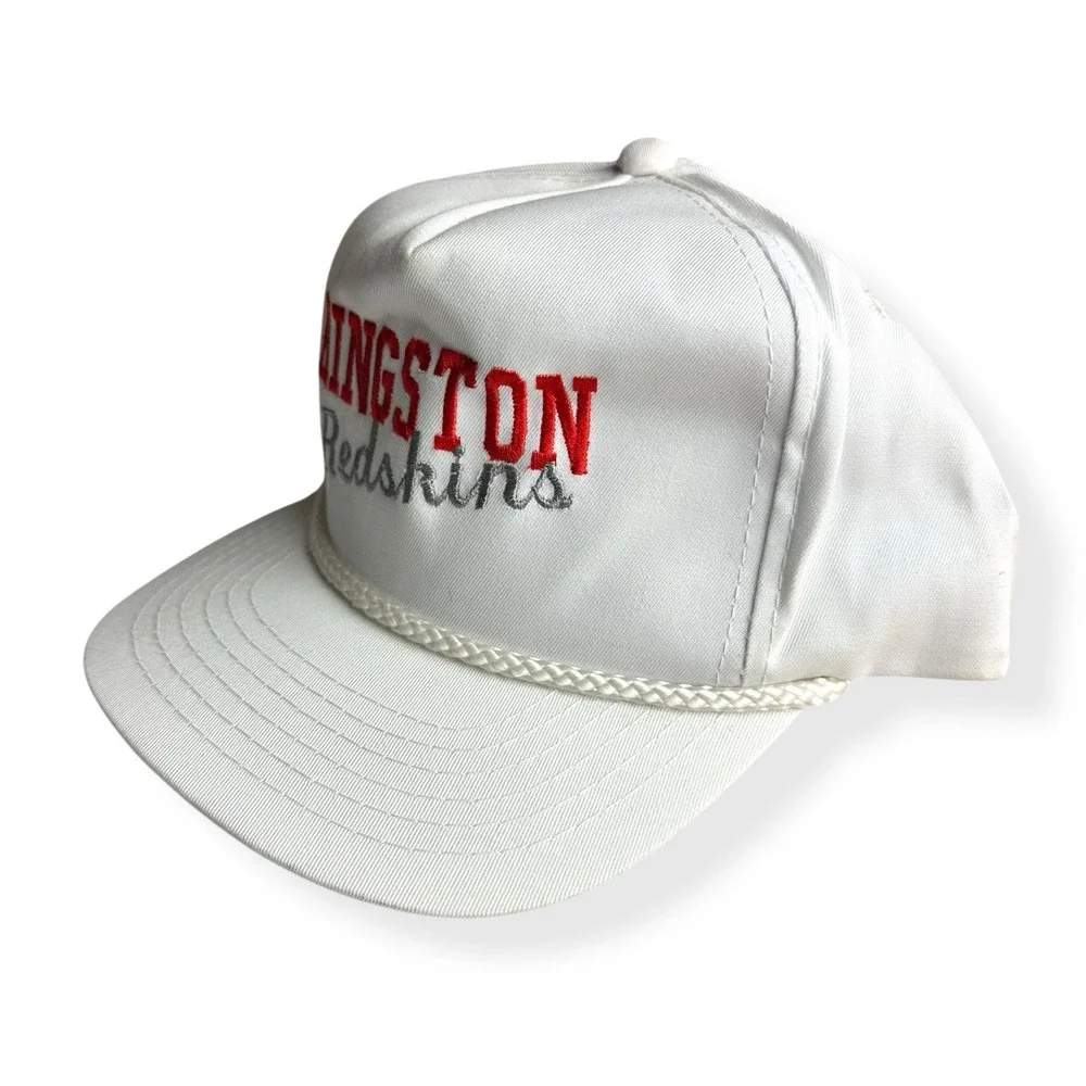 Vintage 90's Kingston Redskins‎ White Red  Trucker SnapBack Hat Rope Embroidered